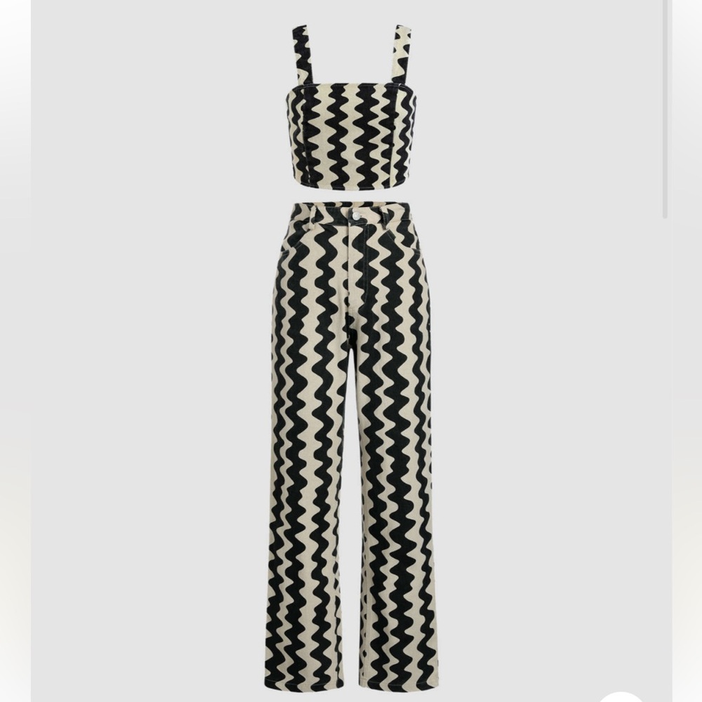 Denim Wavy Print Retro Set, size small